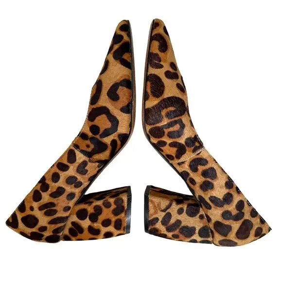 Steven Pamina Block Heel Leopard Print Shoes 6.5M Calf Hair Mob Wife Office Work - Picture 1 of 13